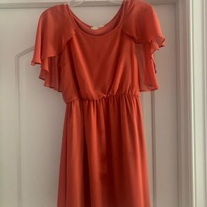 Orange Chiffon Dress with Ruffles Sleeves